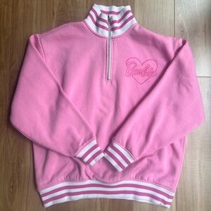 Hot Pink Barbie Brand Heart Varsity Striped Golfer Pullover Crewneck Sweatshirt